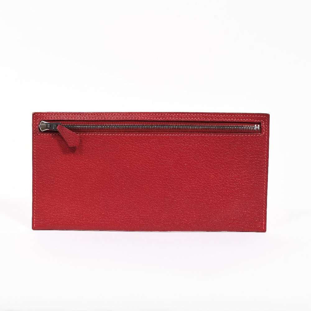 Hermès Red Chevre Leather Zip Zap Pouch Vintage Luxury Accessory